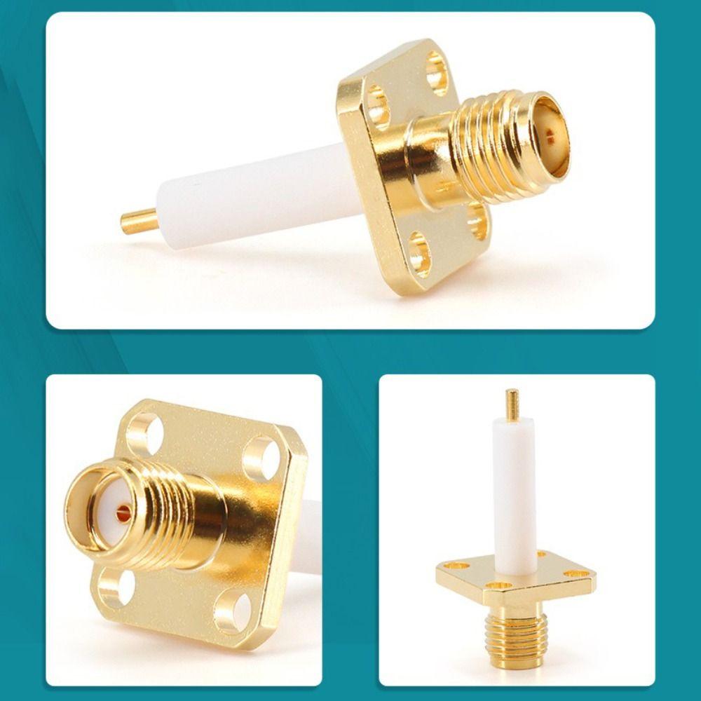 Copper Material SMA Female Connector Four-hole Flange Square Flange RF Coax Connector Gold Plating Solder Terminal