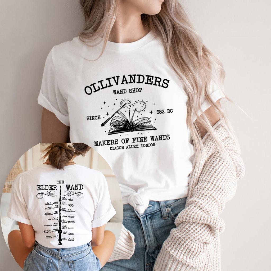 Ollivanders Wand Shop Trička Wizard Book Shop Trička Magic Wand Trička Krátký rukáv Vintage Unisex Grafická trička HP Fan Gift