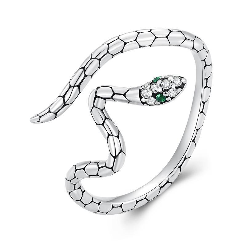 WOSTU 925 Silver Pet Cat Stackable Opening Ring For Women Snake Dog Adjustable Rings Fine Jewelry Party Birthday Gift