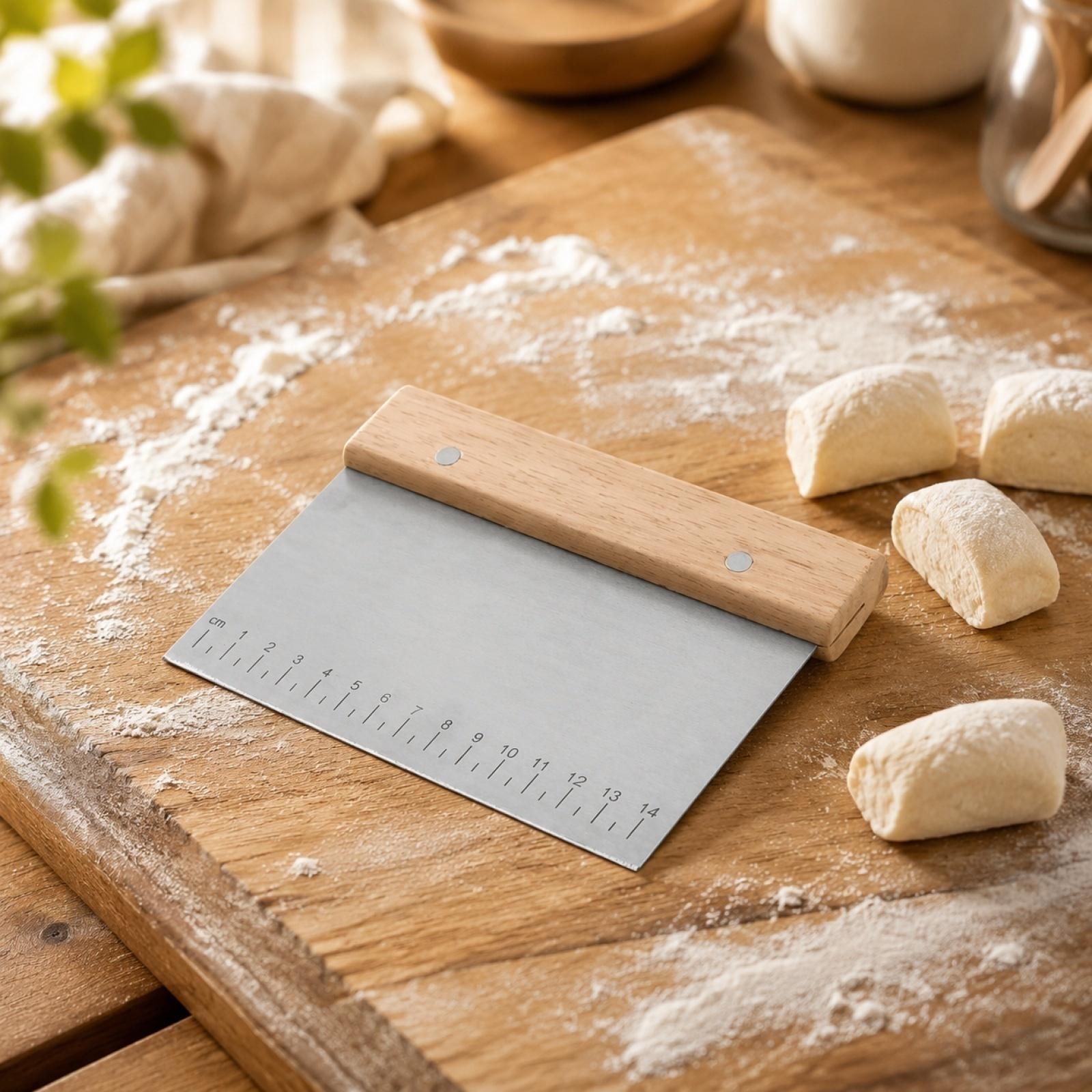 Stainless Steel Dough Scraper with Wooden Handle Flat Bench Knife for Cutting and Dividing Dough and Flour Scraper Tool for Baking one size