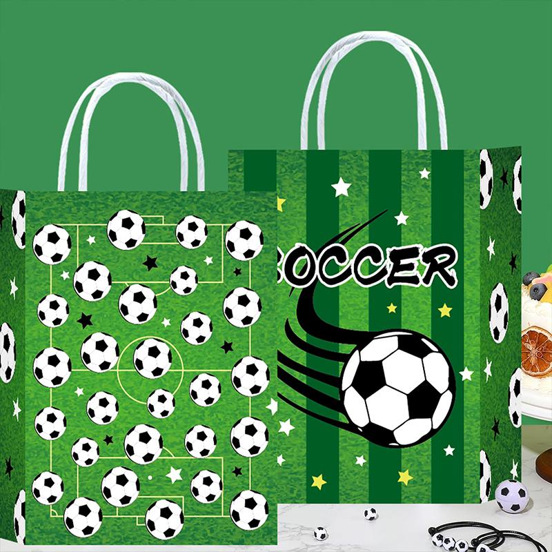 Football-Themed Tote Bag Party Football Pattern Gift Bag Sporty Shopping And Beverage Paper Bag