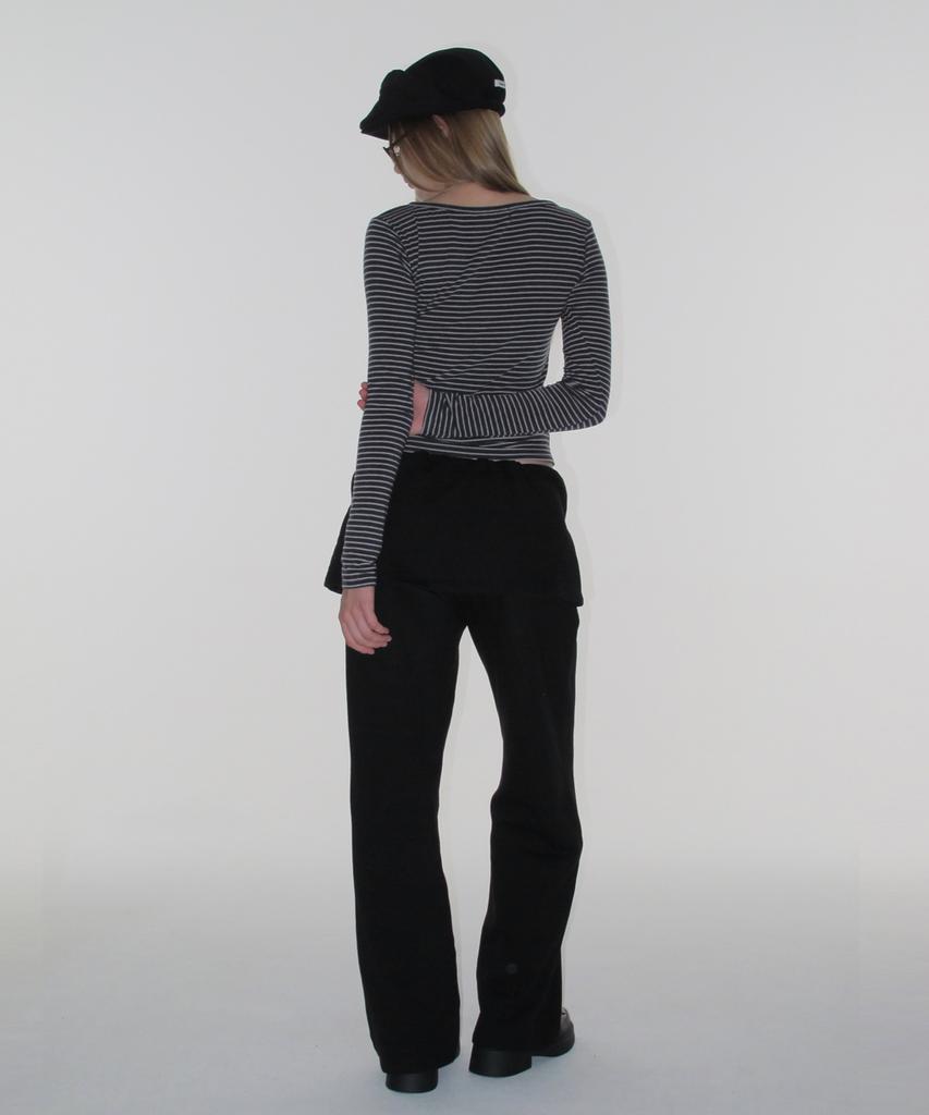 CRANK Striped Basic Boat Neck Top_Charcoal