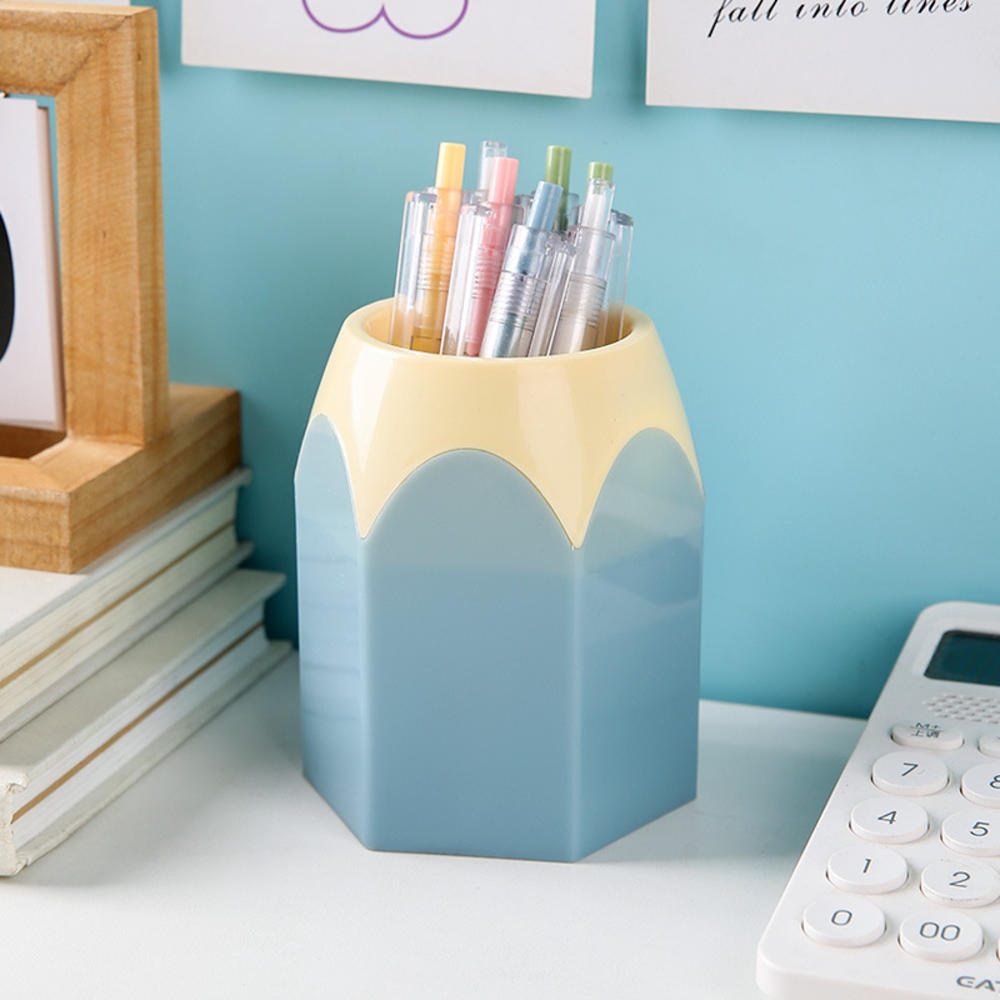 Cute Pencil Head Shape Pen Holder Pencil Storage Box Student Desktop Office Household Multifunctional Makeup Brush Organizer Box