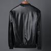 Men Coat Solid Color Stand Collar Windproof Faux Leather Thicken Plush Lining Zipper Jacket Streetwear