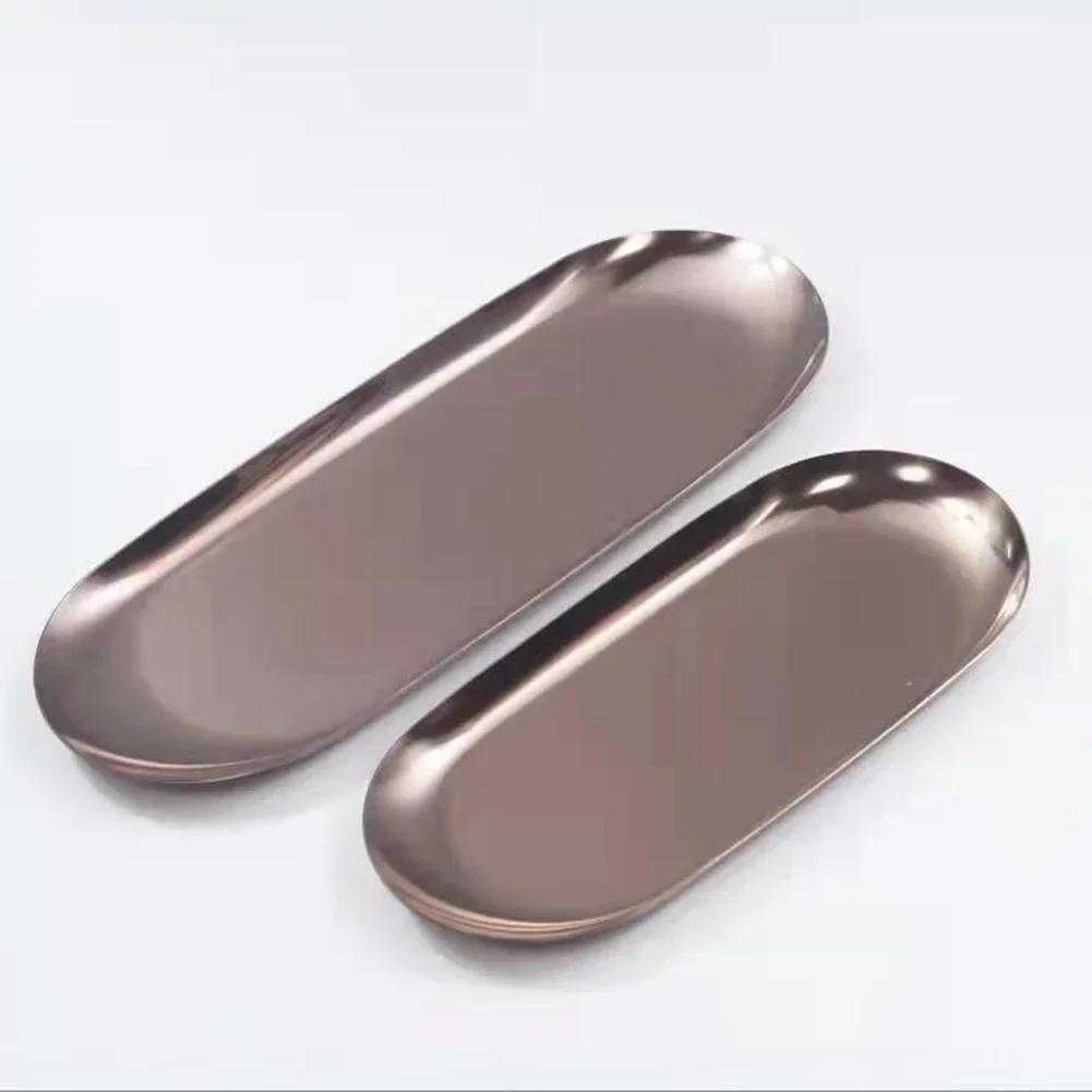 Home Decor Metal Tray Oval Tray for Nordic Style and Jewelry Stainless Steel Non Deformable Black/Bronze/Rose Gold 18cm/23cm