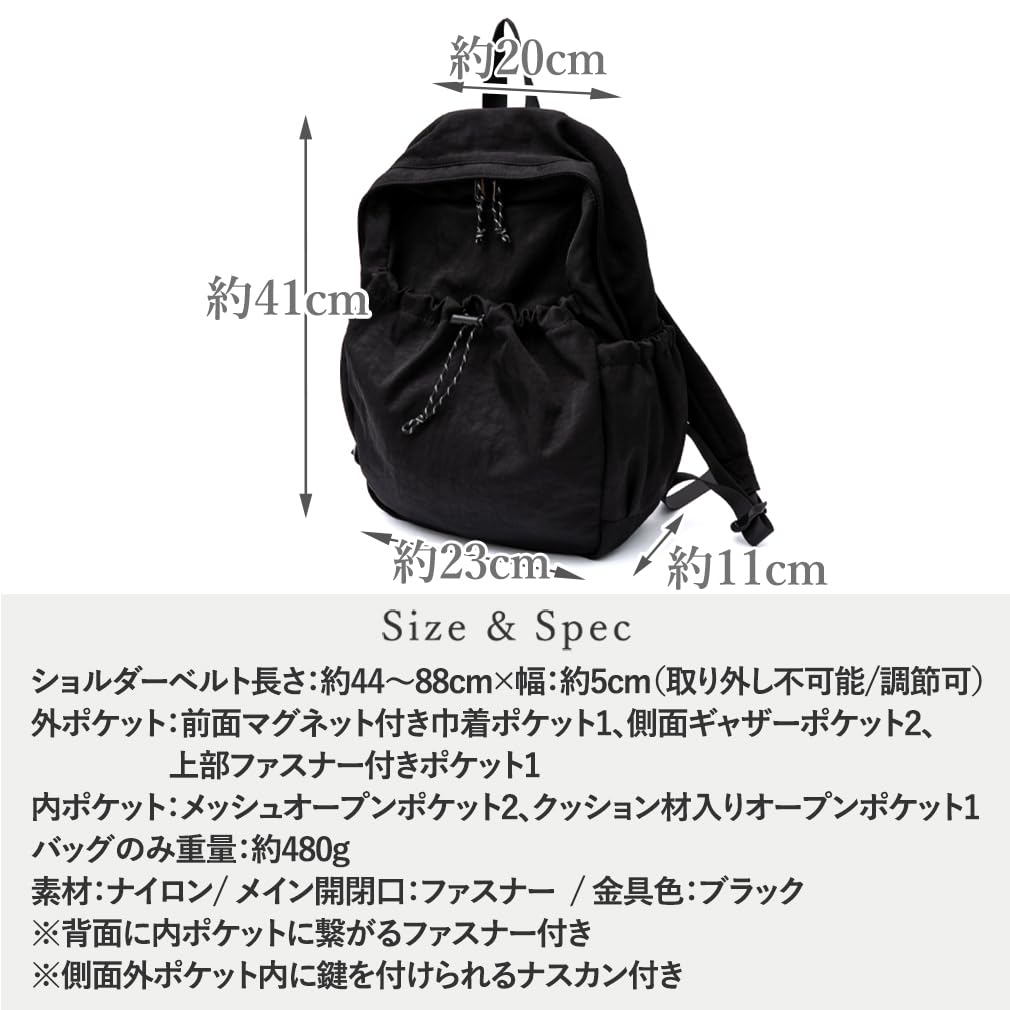 VITAFELICE Women's 7-Pocket Water-Repellent Backpack inb-90076z (Black)