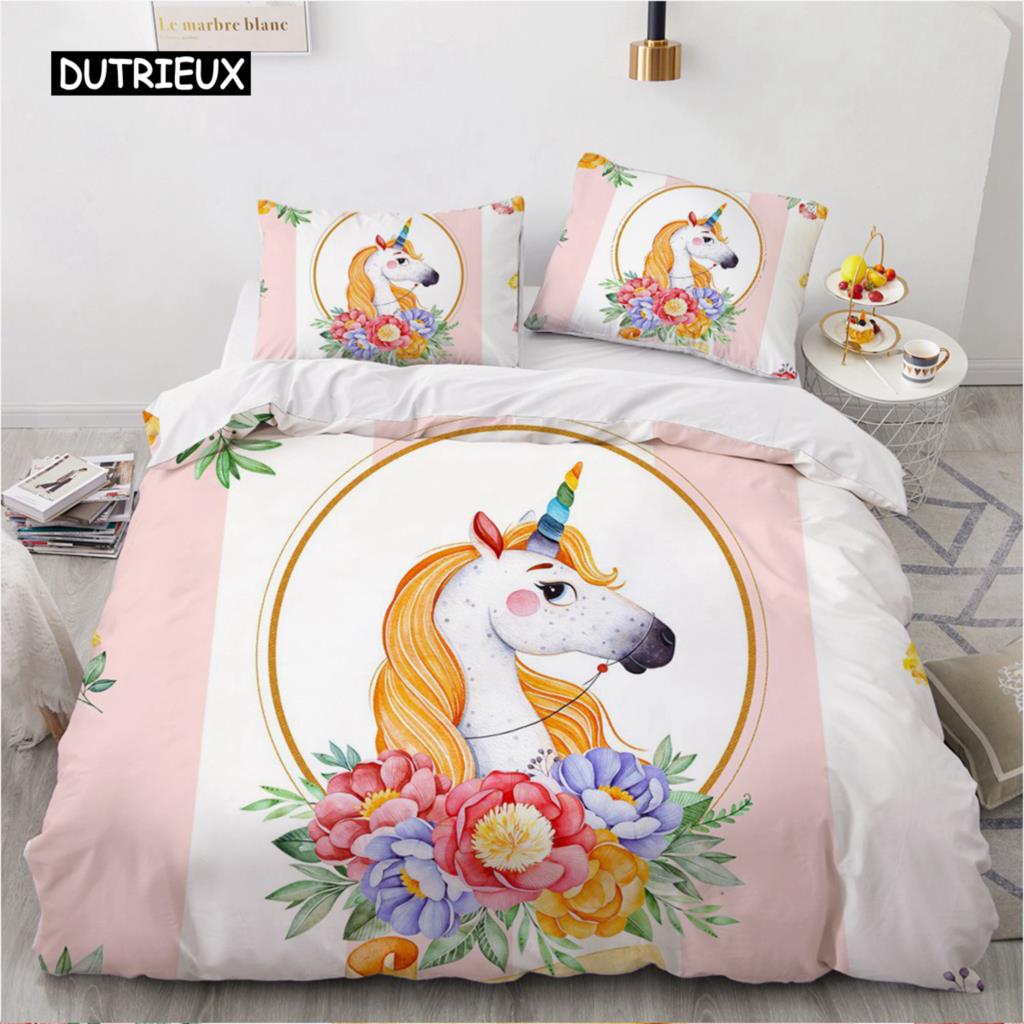 Cartoon Unicorn Design Duvet Cover Set Cute Comforter Cover Bedding Set Bed Linen For Baby Kids Girls Gift Bedroom Decoration