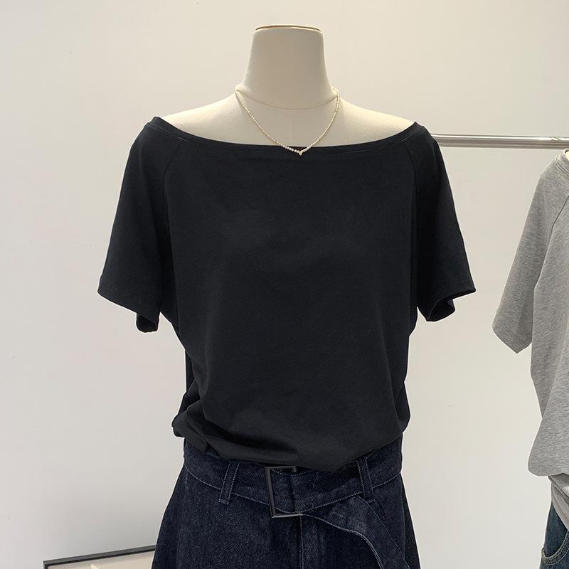 Casual One-Shoulder T-Shirt - Celebrity Style, Loose Fit, Short Sleeve