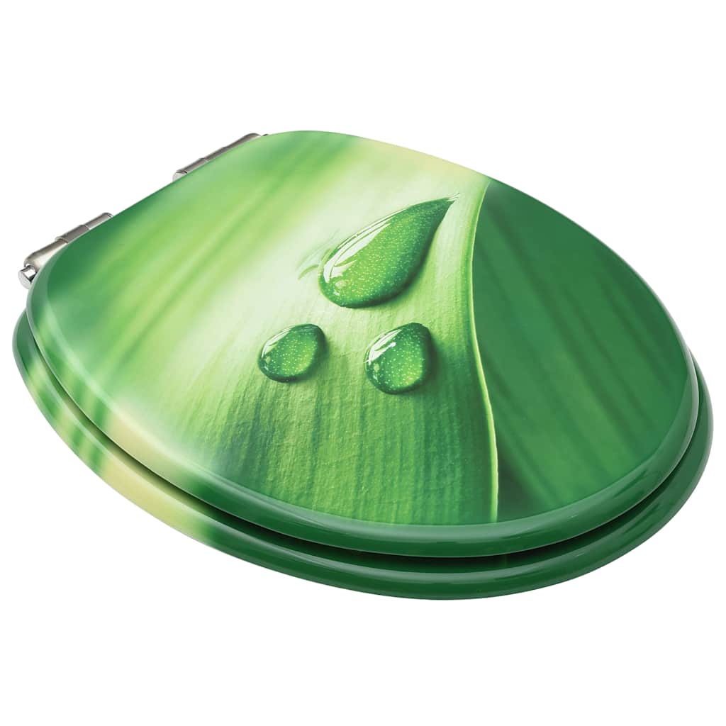 Soft Close Toilet Seat Set 2 pcs MDF Green Water Droplet Design