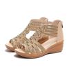 thick-soled slope heel sandals women's summer new hollow rhinestone lightweight muffin fish mouth sandals large size