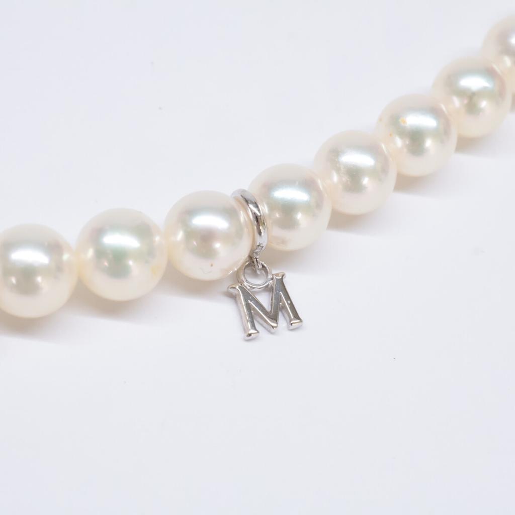 MIKIMOTO Silver Ribbon Clasp, M Charm, 61 Pearls Necklace SilverUsed
