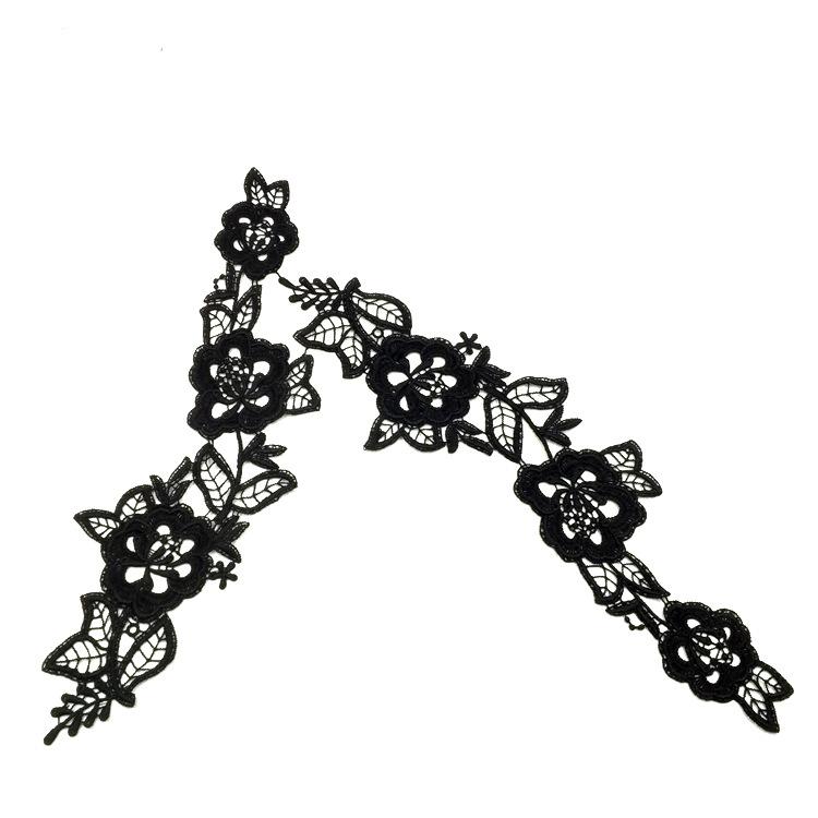 Water-soluble lace to flowers Polyester silk embroidery flowers three-dimensional hollow embroidery pieces DIY lace accessories black