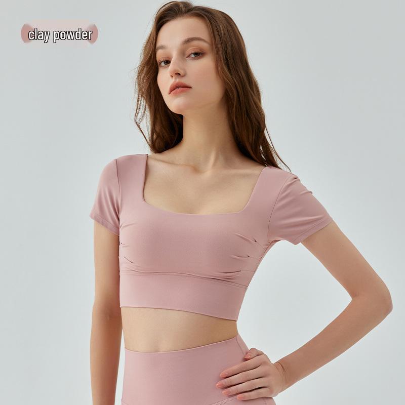 

Женская футболка для йоги с плиссированной спиной и открытой спиной со съемными вкладышами - Дышащая, облегающая, с коротким рукавом Large