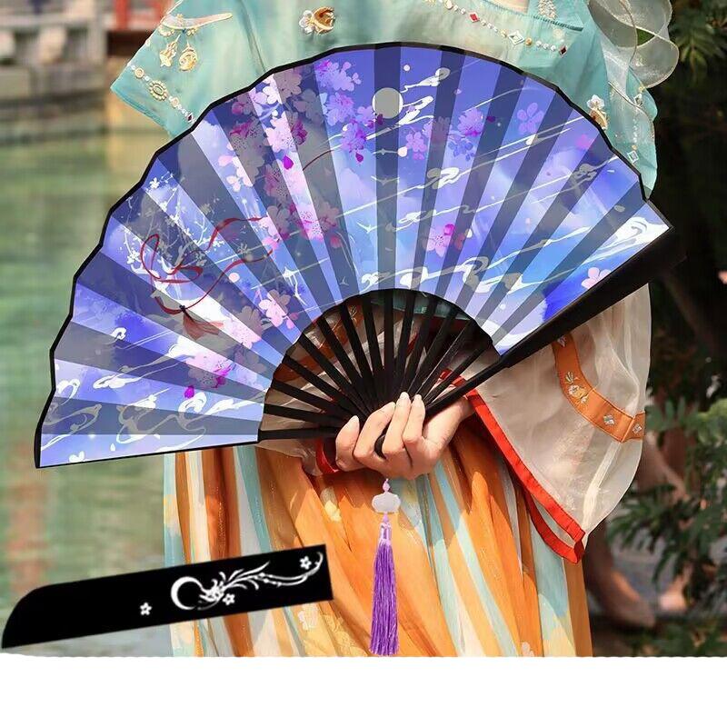 Summer Outdoor Decorative Folding Fan Bamboo And Wood Cloth Face Large Size Double-Sided Hand Fan Home Decoration Chinese Gift