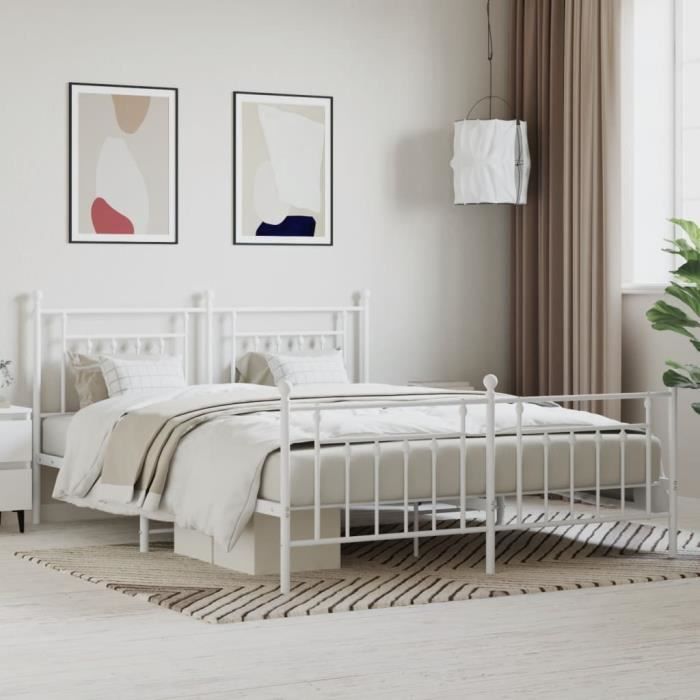 VidaXL Metal Bed Frame with Headboard-Footboard White 183x213cm 353609