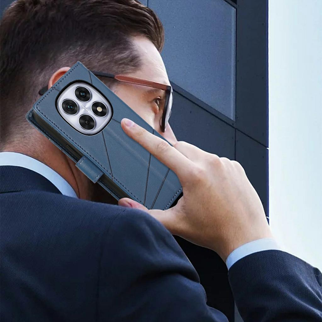 Dla Xiaomi Poco M8 5G/Redmi Note 15 5G (Światowy) Etui na telefon z wytłoczeniem linii, skórzane etui portfelowe z paskiem na nadgarstek