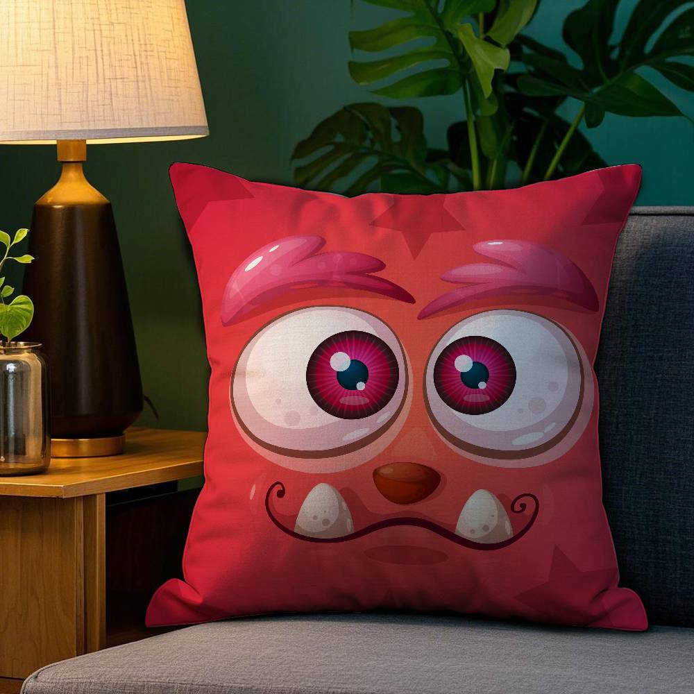 Funny Little Monster Pillow Case Plush Fabric Soft Double Sided Print Home Sofa High Quality Cushion Cover Throw