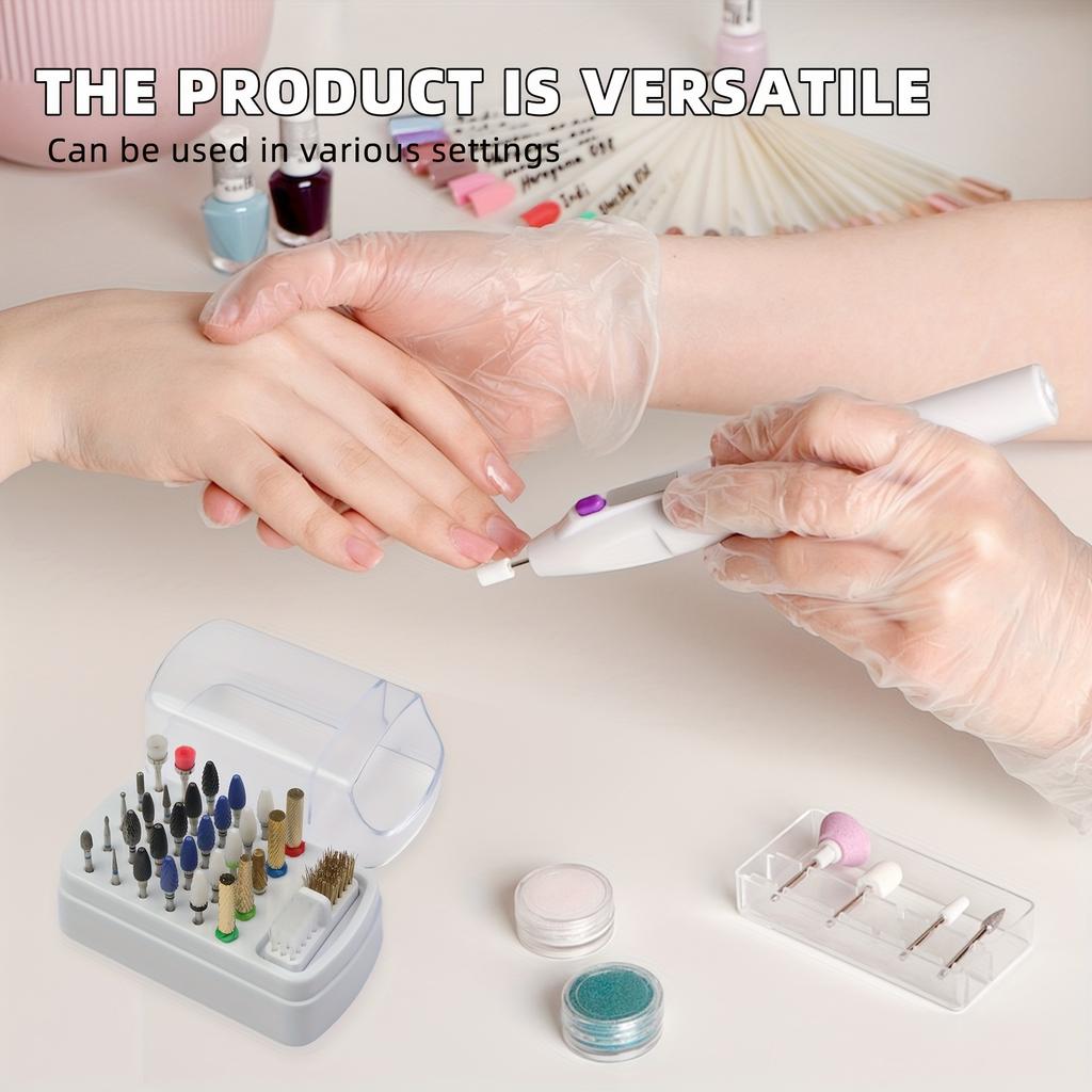 2-in-1 Detachable Nail Polish Head Storage Box with 30 Holes - Clear Organizer for Polishing Drills, Includes Cleaning Brush