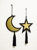 1pc Ramadan Moon Star Golden Mirror Wall Decor,Black Tassel Hanging Ornaments,Islamic Festive Home Decor for Ramadan & Eid Gifts