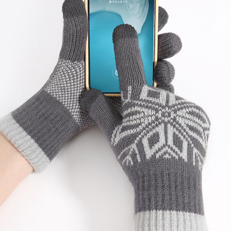 Dzianinowe rękawiczki dwuwarstwowe dla mężczyzn jesienno-zimowe ciepłe i odporne na zimno żakardowe rękawiczki do ekranów dotykowych z grubym aksamitem rękawiczki do ekranów dotykowych