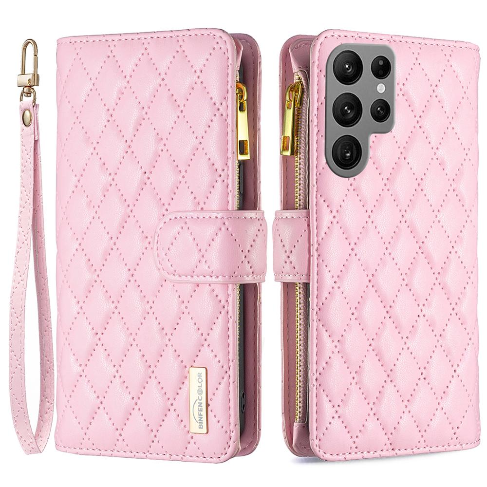 BINFEN COLOR BF Style-15 For Samsung Galaxy S24 Ultra Leather Case Zipper Wallet Phone Cover