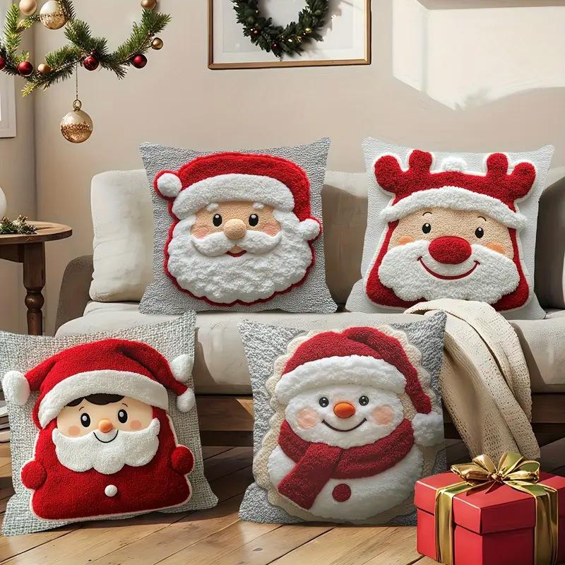 1-10PCS Christmas Pillow Cover Snowman and Reindeer Digital Print Sofa Cushion for Home Office and Living Room Holiday Decor