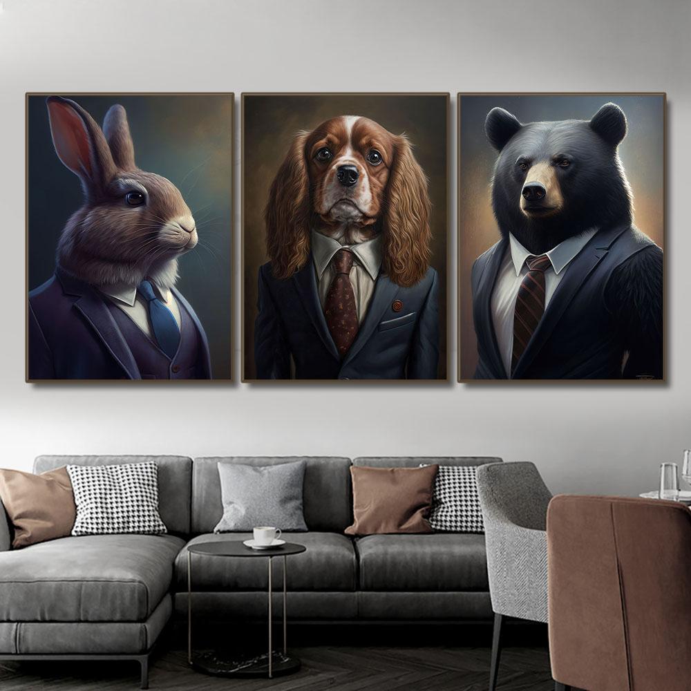 Lidský zvířecí avatar plakát, kostým lva, žirafa, zebra, liška