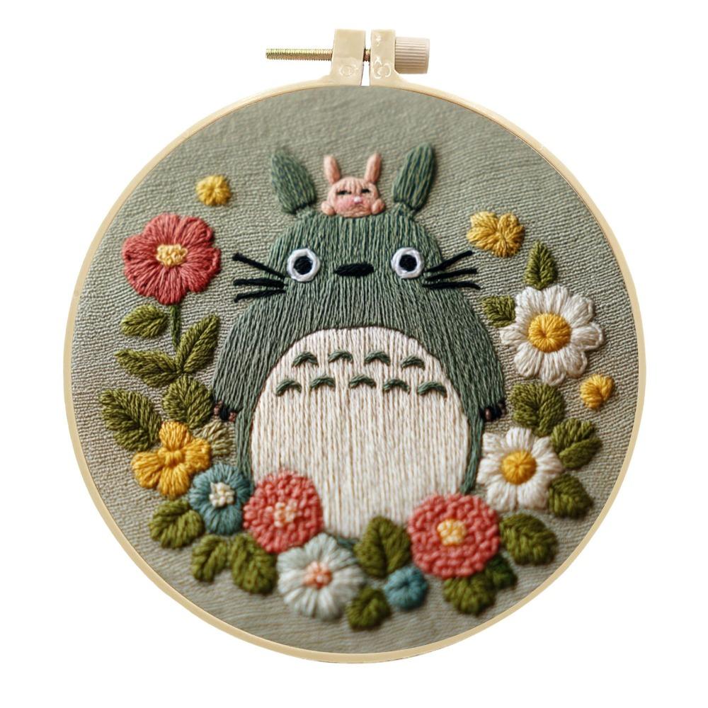 1 PC Totoro Flower Pattern Embroidery DIY Fabric Craft Set with Tools