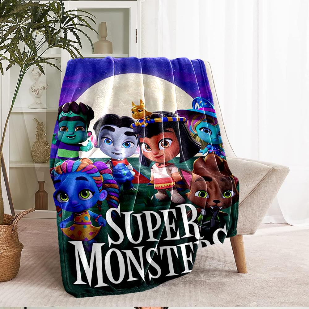 Super Monsters Theme Printed Blanket - Perfect for Couch, Bed, Travel & Outdoor Use | Machine Washable, Cozy & Durable.