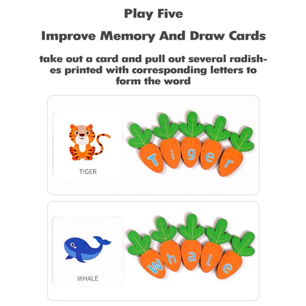 Children Pulling Carrot Language Learning Toys Montessori Game Wooden Box Farm Harvest Radishes Alphabet Early Educational Toys