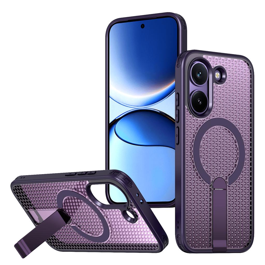 Anti-fall Cooling Hole Design Magnetic Case For Xiaomi Poco X8 Pro Redmi Turbo 5 5G Metal Bracket TPU Acrylic Phone Cover Fundas