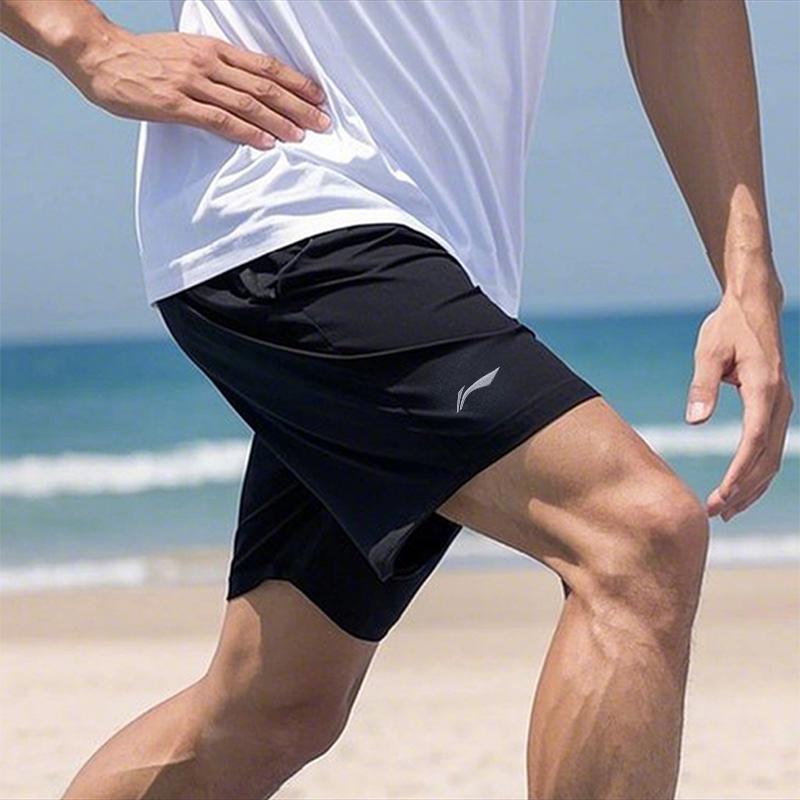 Li-Ning Breathable Quick-Dry Comfortable Simple Versatile Thin Shorts Five-Point Beach Pants Unisex Shorts LXKW124-1#W