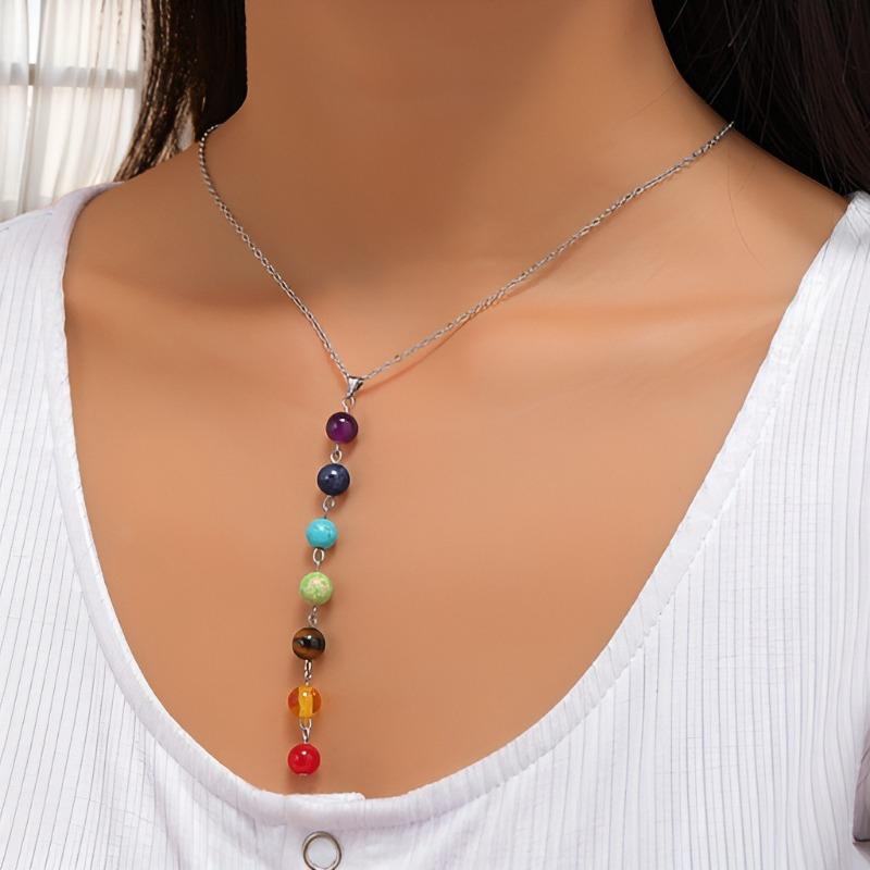 Collier Pendentif en Pierre Naturelle Sept Couleurs pour Femmes - Chaîne de Cou Élégante pour le Yoga et Accessoire de Clavicule