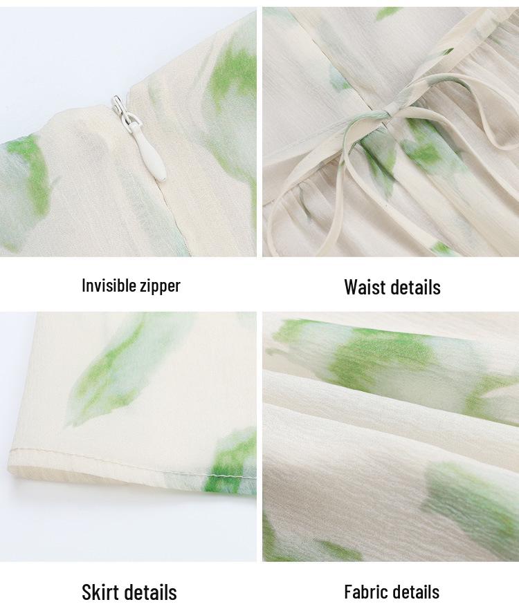 Elegant French Floral Print Puff Sleeve Dress: Spring & Autumn Waist-Cinching Long Skirt