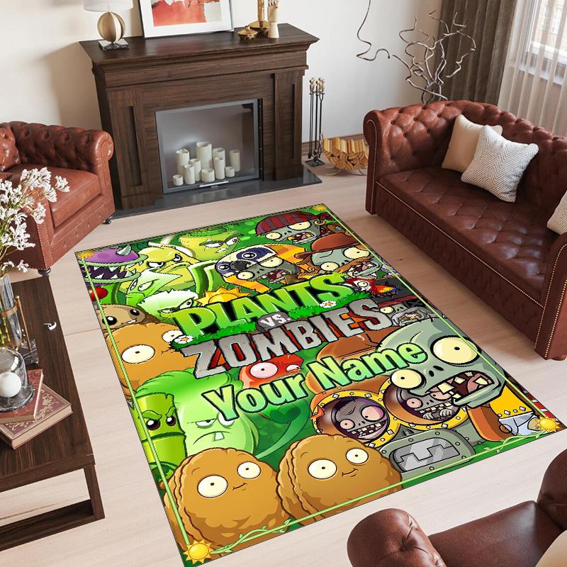 Personalized Crystal Velvet Carpet Custom Name Text,Plants vs. Zombies Anti Slip Area Rug For Home Decoration