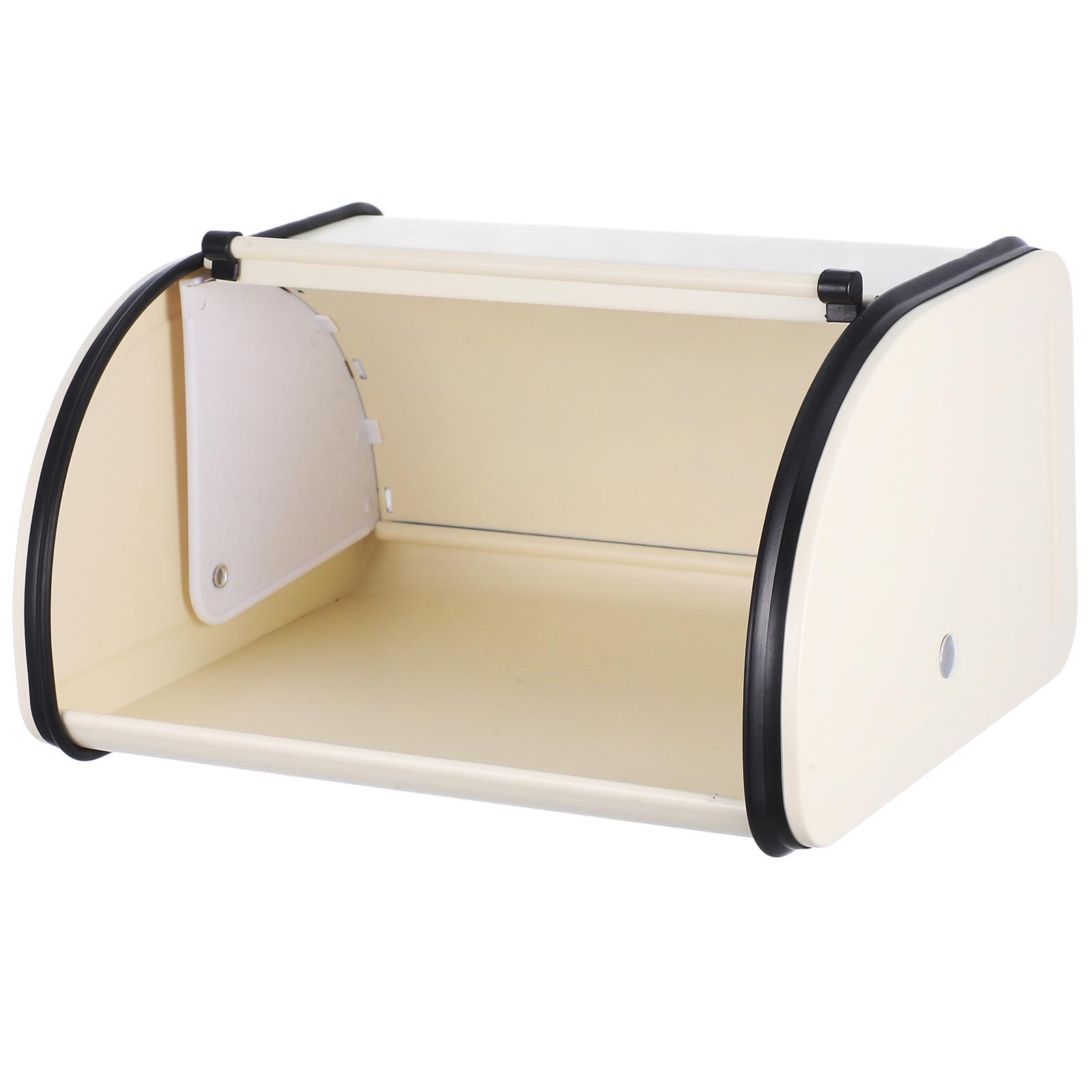 1pcs Bread Box Storage Container Iron Kitchen Countertop Organizer Modern Vintage Roll Top Metal Large Capacity bianco