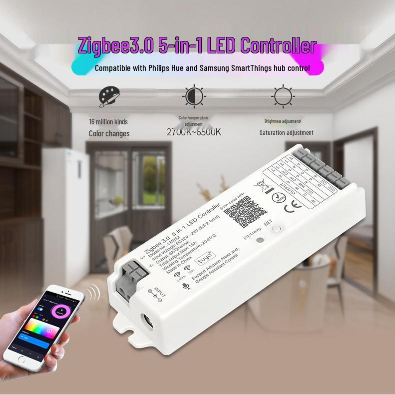 

5-in-1 Tuya Smart LED Strip Controller with WiFi/ZigBee & Voice Control