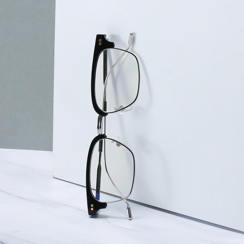 NeoRetro 52010 Half-Frame Horn-Rimmed Glasses, Silver