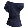 LUXI Asymmetrical One-Shoulder Waffle Knit Top - Summer Slim Fit for Women
