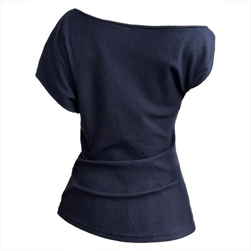 LUXI Asymmetrical One-Shoulder Waffle Knit Top - Summer Slim Fit for Women