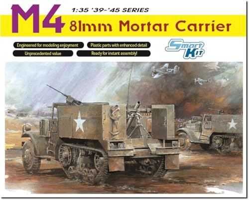 PLATZ Dragon 1/35 WWII American M4 81mm Self-Propelled Mortar with Metal Barrel/3D Printing, Includes Headlight Guard and Horn Guard, Plastic Model DR