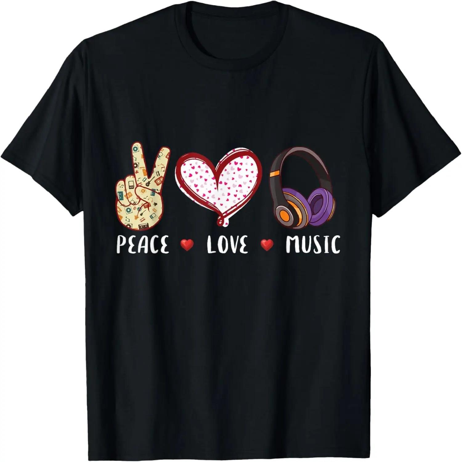 Peace love music concert festival men, women, kids gift T-Shirt S чёрный