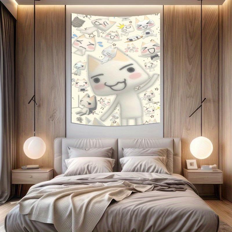 1Pc Cute Kawaii Cat Tapestry, 2D Print Polyester Wall Hanging, Retro Anime Cat Wall Art For Bedroom Living Room, Ideal Gift For