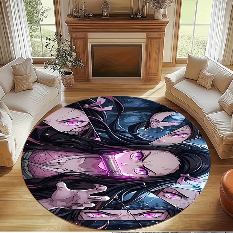 Demon Slayer Print Round Rug, Washable Floor Carpet, For Entryway Dorm Laundry Room Office Study, Home Decor Birthday Christmas Gift
