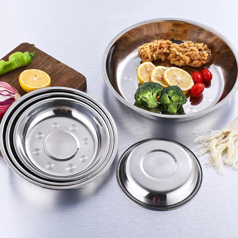 8 Pcs Stainless Steel Round 15cm Food Serving Tray Barbecue Plate Snack Dish Dinnerware Set Round Dinner Plate Stainless Steel