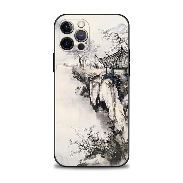 Phone Case For Apple Iphone 14 13 12 11 Pro Max 13 12 Mini Xs Max Xr X 7 8 6 6s Plus Shell Japan Samurai Landscape Ink Painting