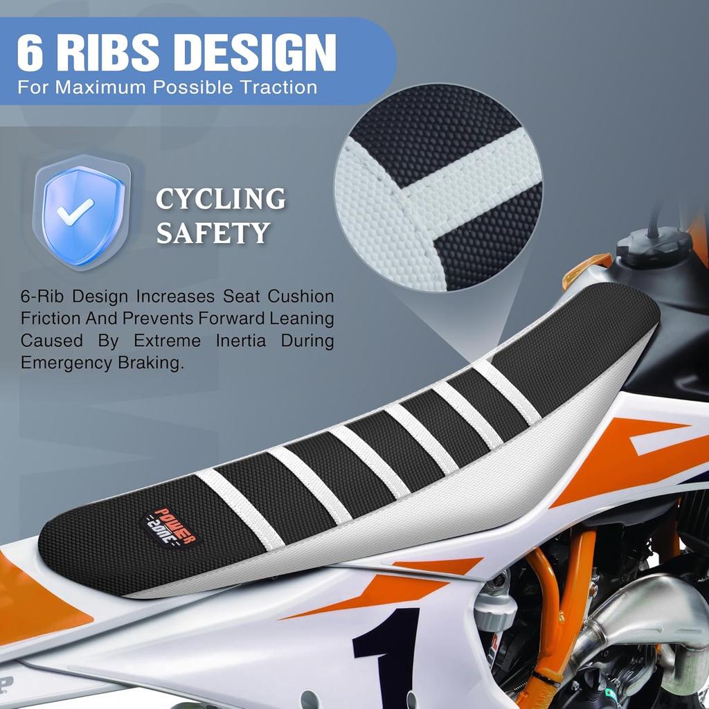 Dirt Bike Seat Cover Universal - Ribbed Gripper Pit Bike Seat Cover for Motorcycle Enduor Motocross White-Black