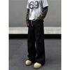 American new high street black three-dimensional tailoring jeans men and women loose and slightly straight wide-leg mopping pants tide