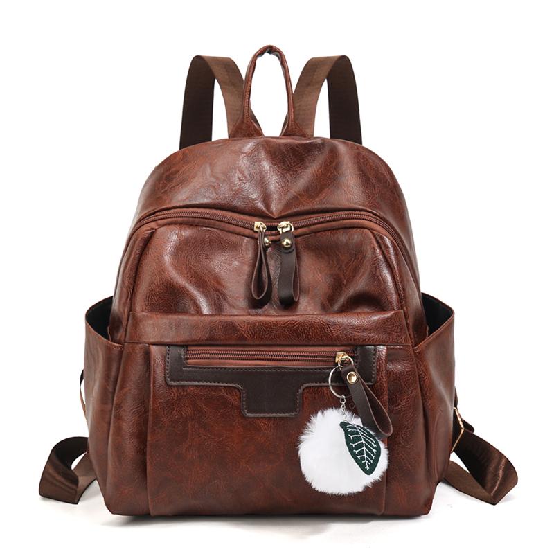 

Мягкий кожаный женский рюкзак, студенческий школьный рюкзак коричневый
