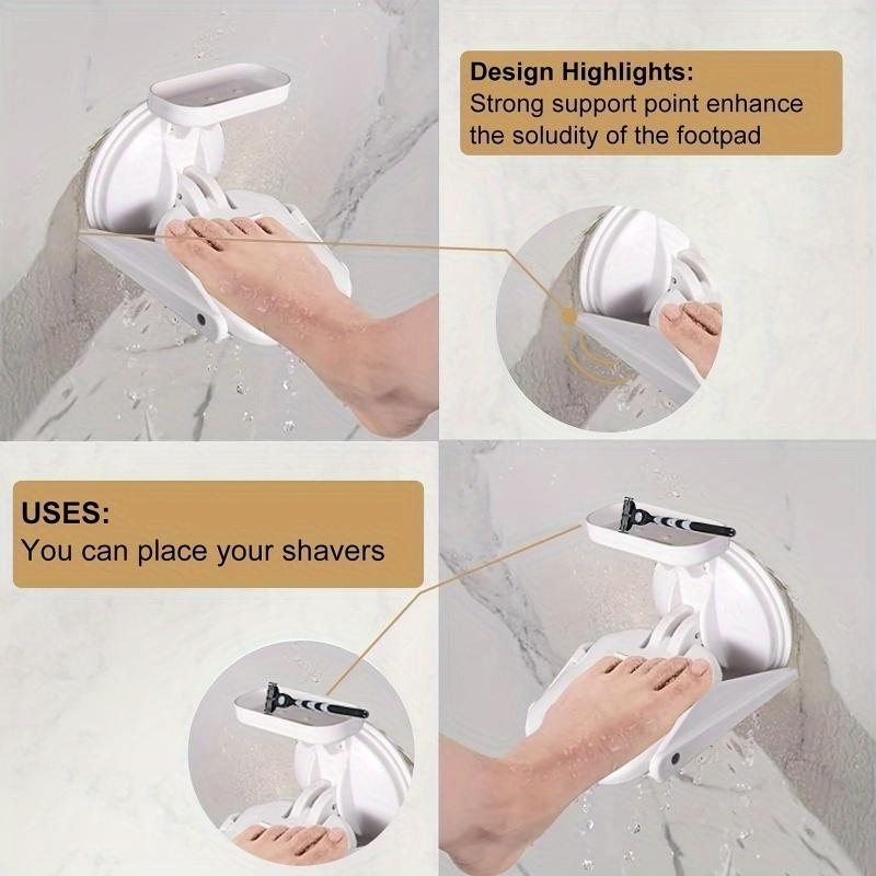 Strong Suction Cup Folding Shower Footstool Non-Slip Surface Space-Saving Installation for Bathroom Shower Bath Tub Pedicure Shaving Foot Rest Support